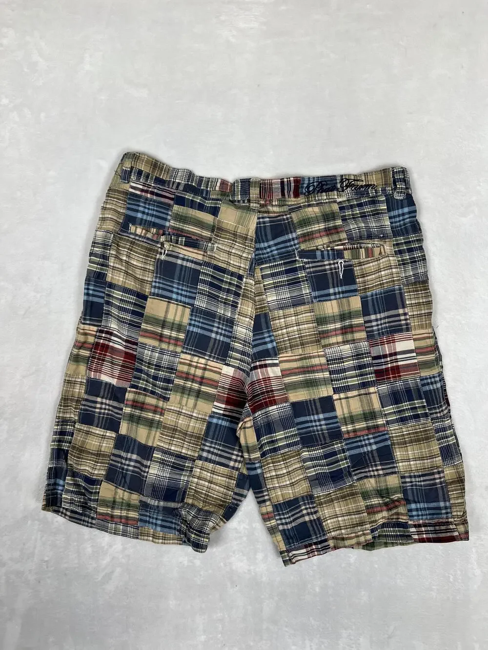 Vintage Phat Farm Shorts Mens 36 Multicolor Madras Plaid Patchwork Y2K Prep READ
